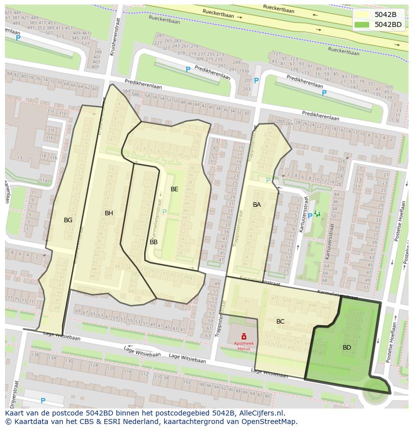 Afbeelding van het postcodegebied 5042 BD op de kaart.