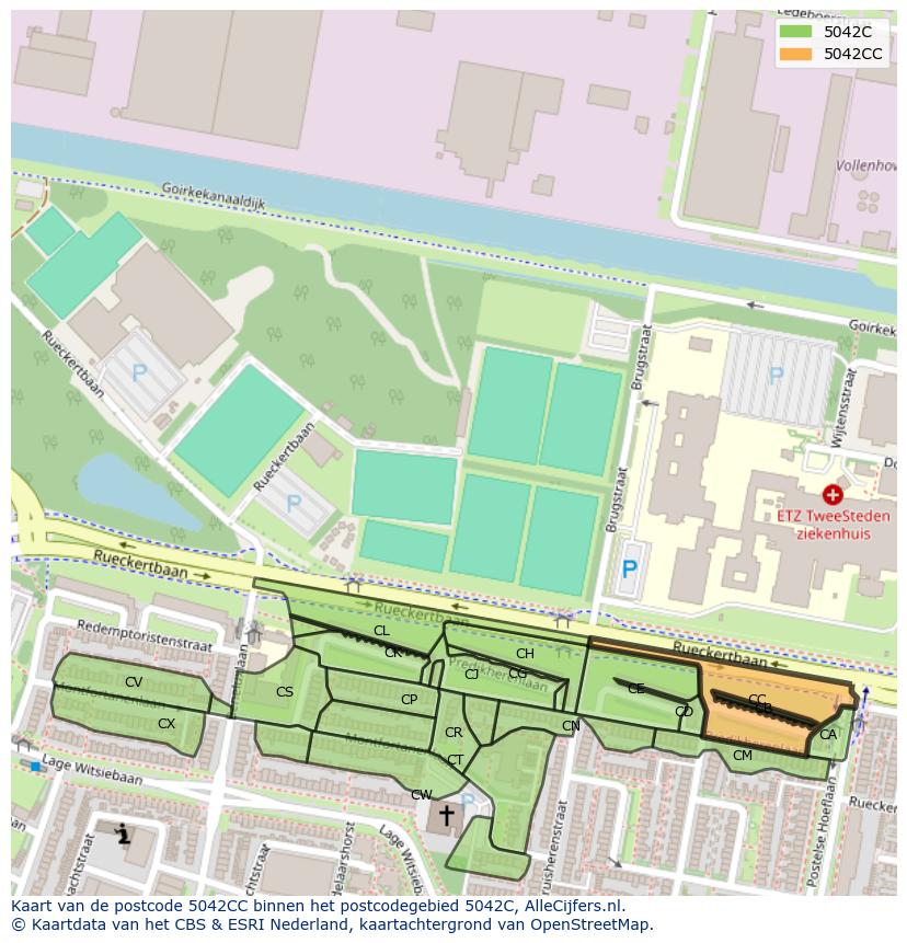 Afbeelding van het postcodegebied 5042 CC op de kaart.