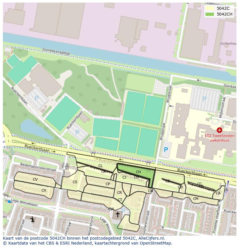 Afbeelding van het postcodegebied 5042 CH op de kaart.