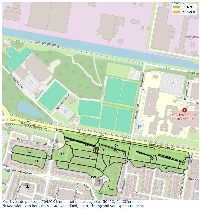 Afbeelding van het postcodegebied 5042 CK op de kaart.