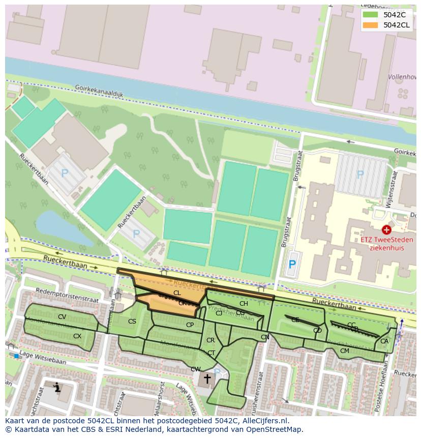 Afbeelding van het postcodegebied 5042 CL op de kaart.