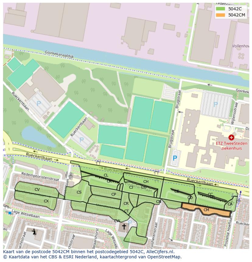 Afbeelding van het postcodegebied 5042 CM op de kaart.