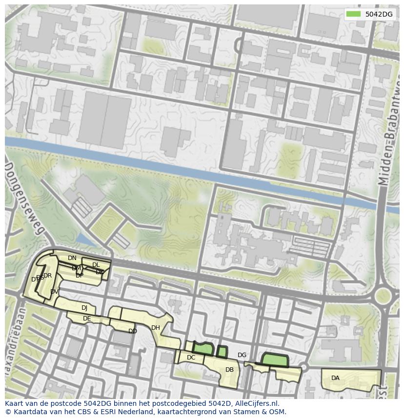 Afbeelding van het postcodegebied 5042 DG op de kaart.