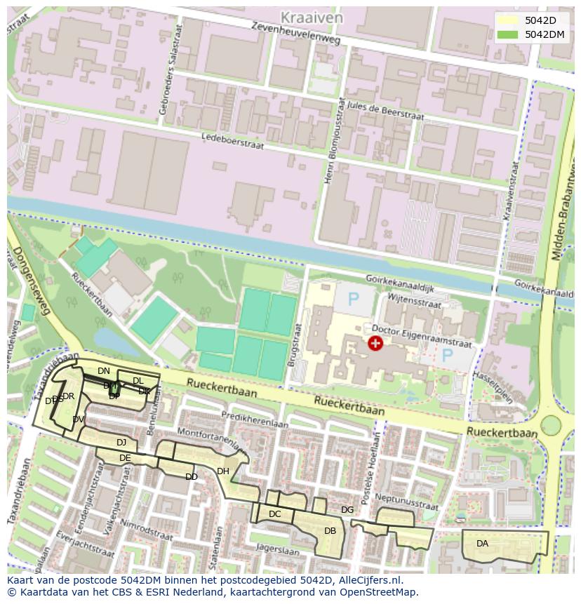 Afbeelding van het postcodegebied 5042 DM op de kaart.