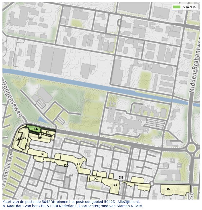 Afbeelding van het postcodegebied 5042 DN op de kaart.