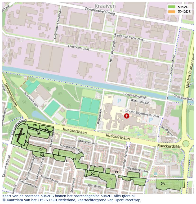 Afbeelding van het postcodegebied 5042 DS op de kaart.