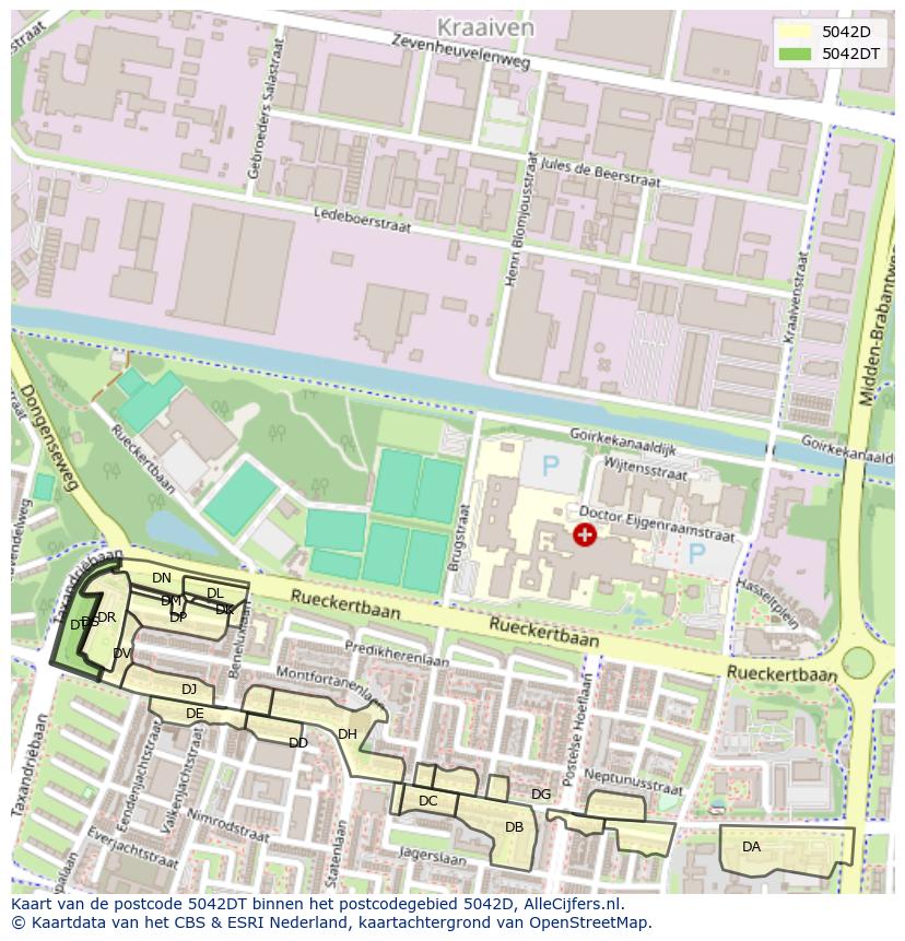 Afbeelding van het postcodegebied 5042 DT op de kaart.