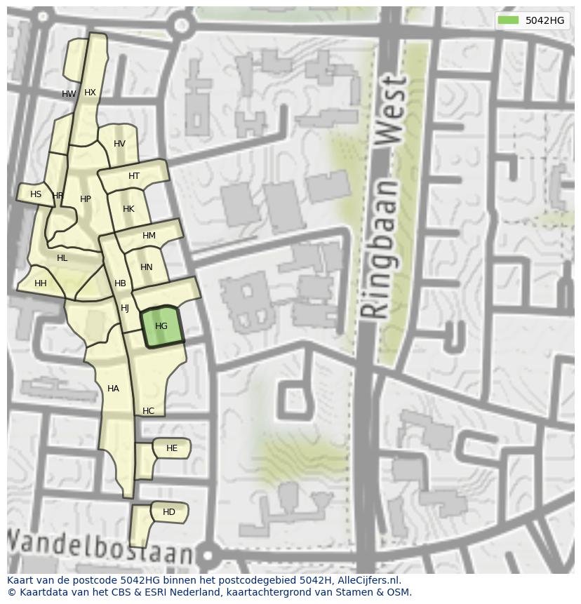 Afbeelding van het postcodegebied 5042 HG op de kaart.