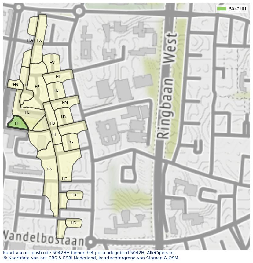 Afbeelding van het postcodegebied 5042 HH op de kaart.