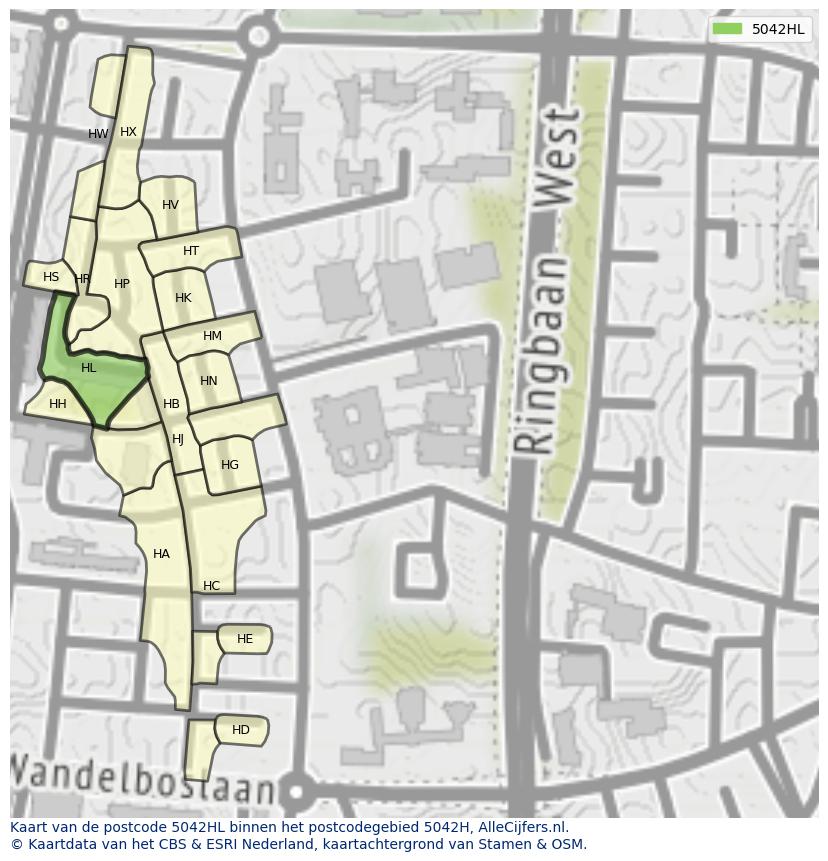 Afbeelding van het postcodegebied 5042 HL op de kaart.
