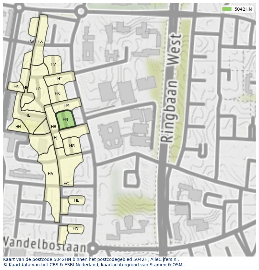 Afbeelding van het postcodegebied 5042 HN op de kaart.