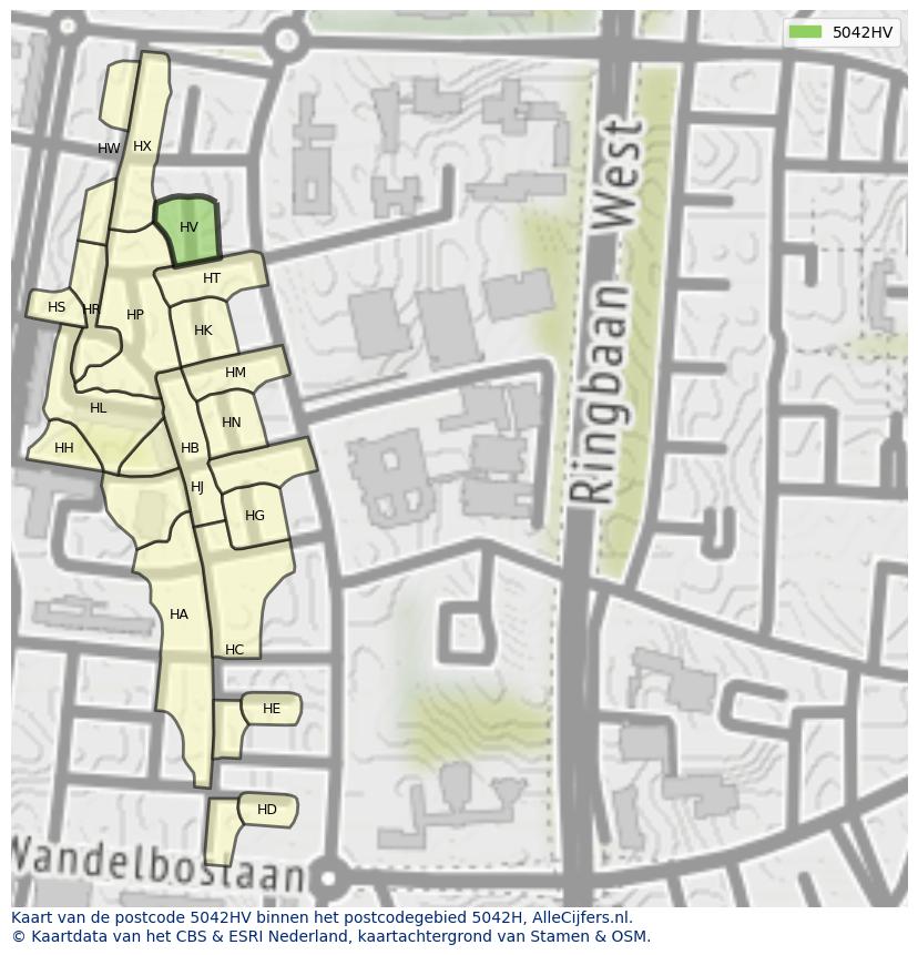Afbeelding van het postcodegebied 5042 HV op de kaart.