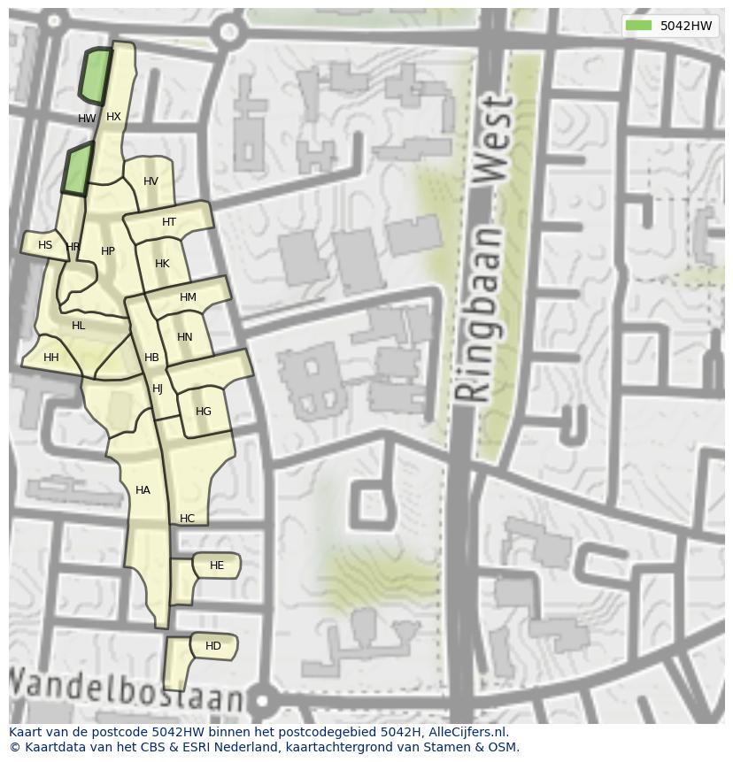 Afbeelding van het postcodegebied 5042 HW op de kaart.