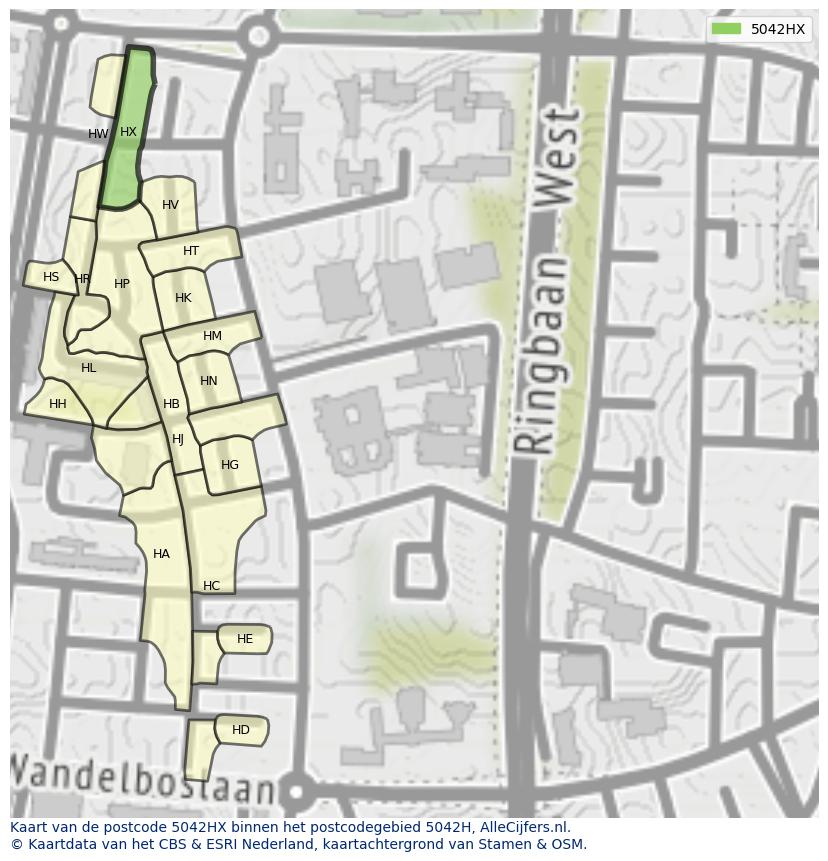 Afbeelding van het postcodegebied 5042 HX op de kaart.