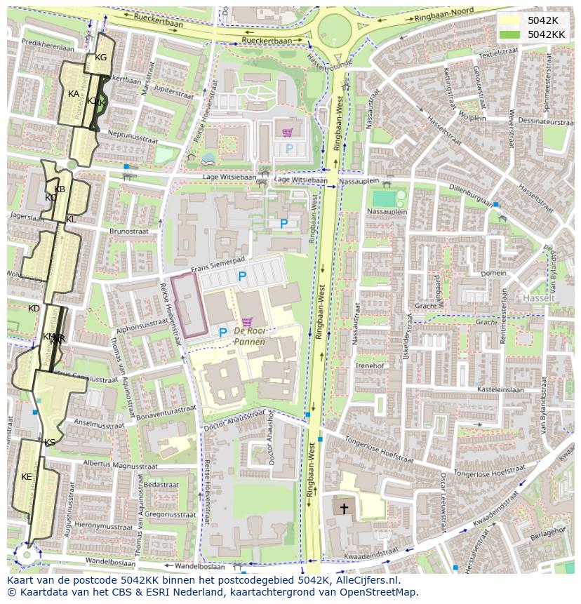 Afbeelding van het postcodegebied 5042 KK op de kaart.