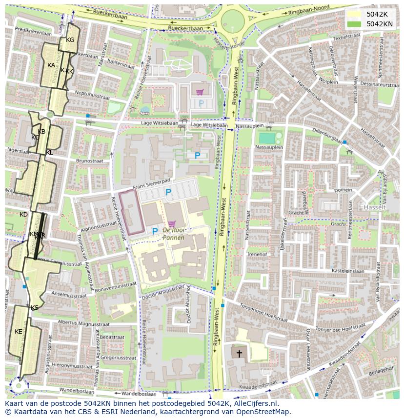 Afbeelding van het postcodegebied 5042 KN op de kaart.