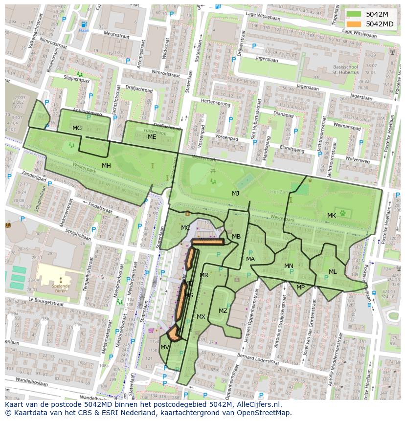 Afbeelding van het postcodegebied 5042 MD op de kaart.