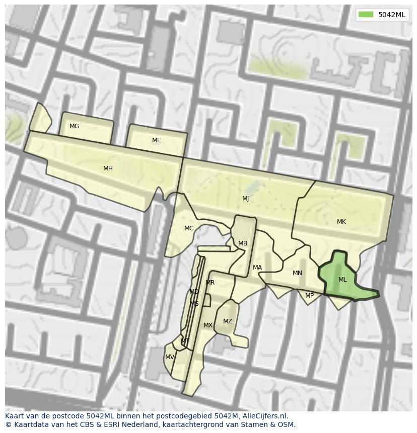 Afbeelding van het postcodegebied 5042 ML op de kaart.