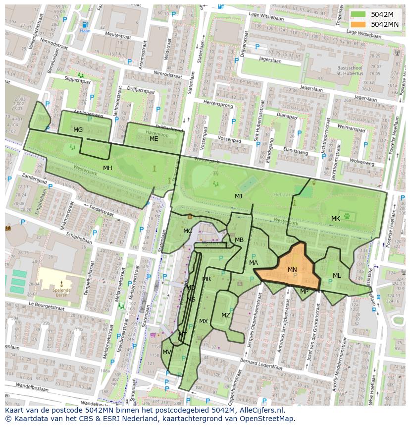 Afbeelding van het postcodegebied 5042 MN op de kaart.