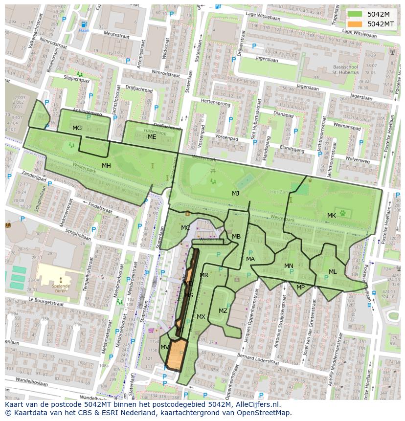 Afbeelding van het postcodegebied 5042 MT op de kaart.