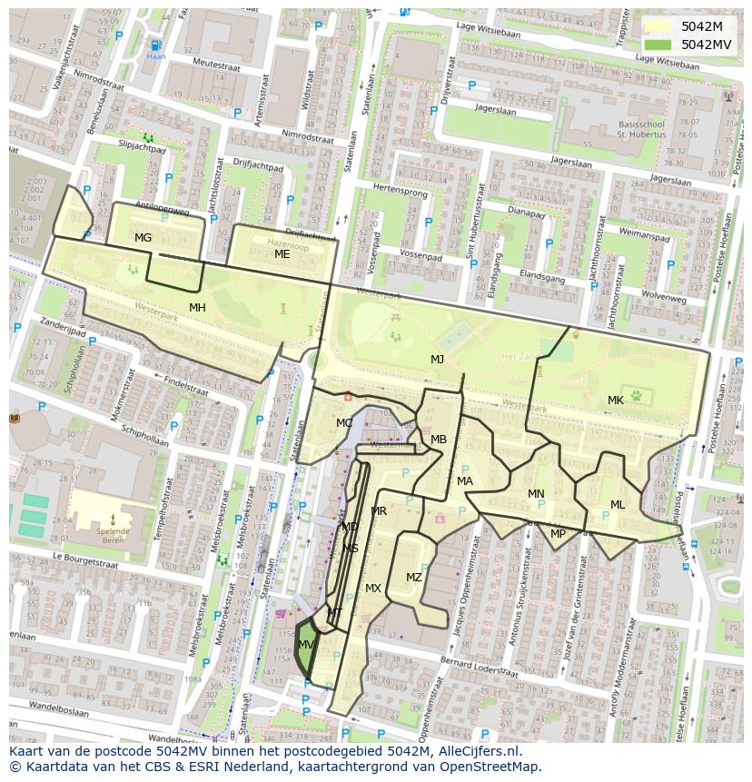 Afbeelding van het postcodegebied 5042 MV op de kaart.