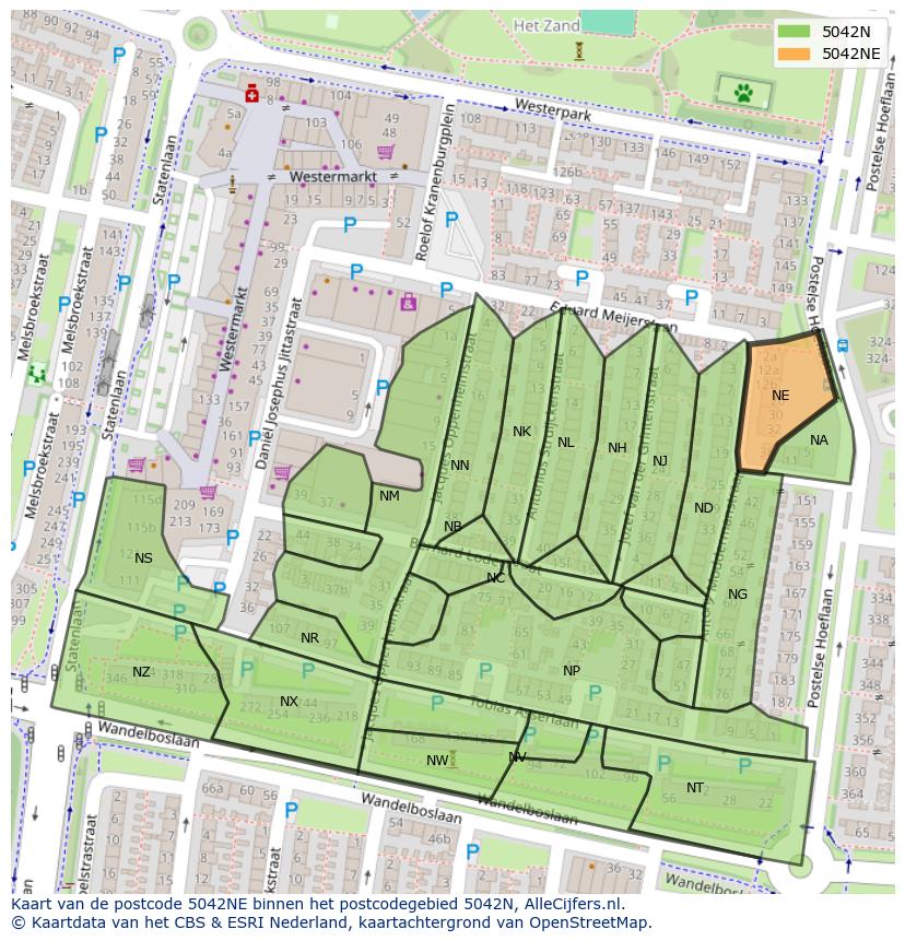 Afbeelding van het postcodegebied 5042 NE op de kaart.