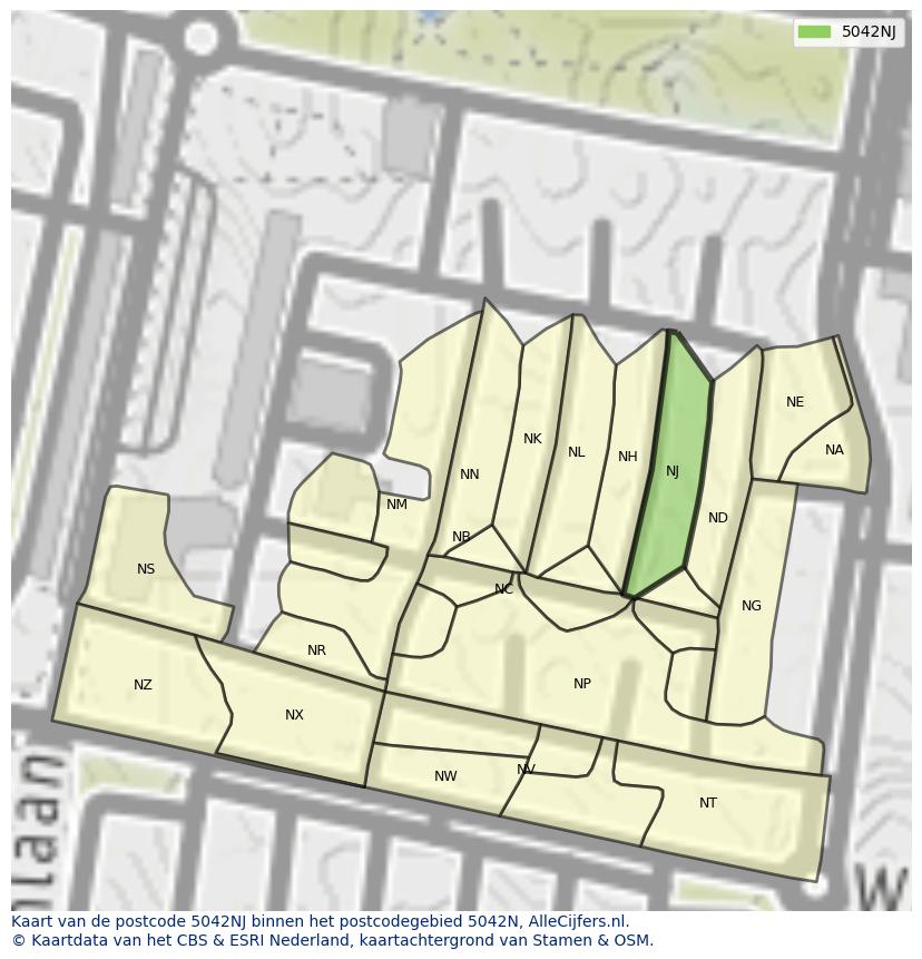 Afbeelding van het postcodegebied 5042 NJ op de kaart.