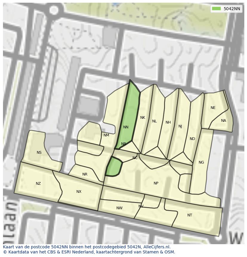 Afbeelding van het postcodegebied 5042 NN op de kaart.