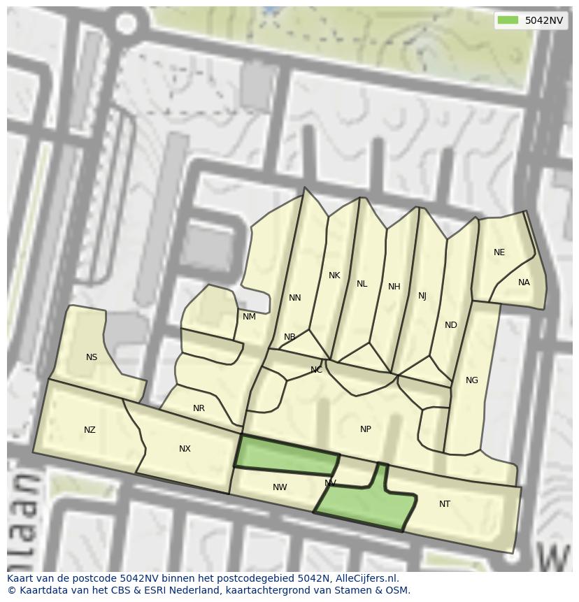 Afbeelding van het postcodegebied 5042 NV op de kaart.