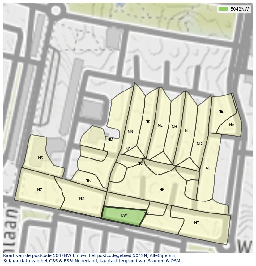 Afbeelding van het postcodegebied 5042 NW op de kaart.