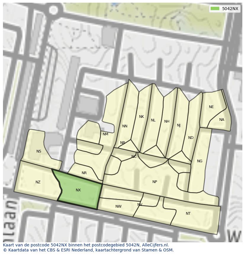 Afbeelding van het postcodegebied 5042 NX op de kaart.