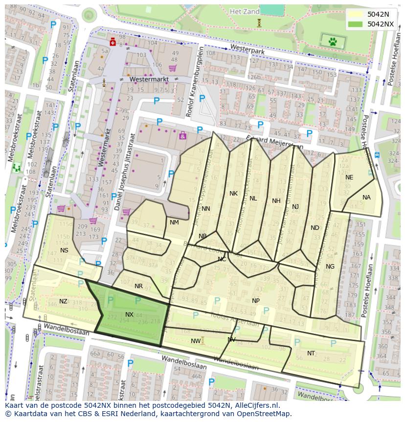 Afbeelding van het postcodegebied 5042 NX op de kaart.