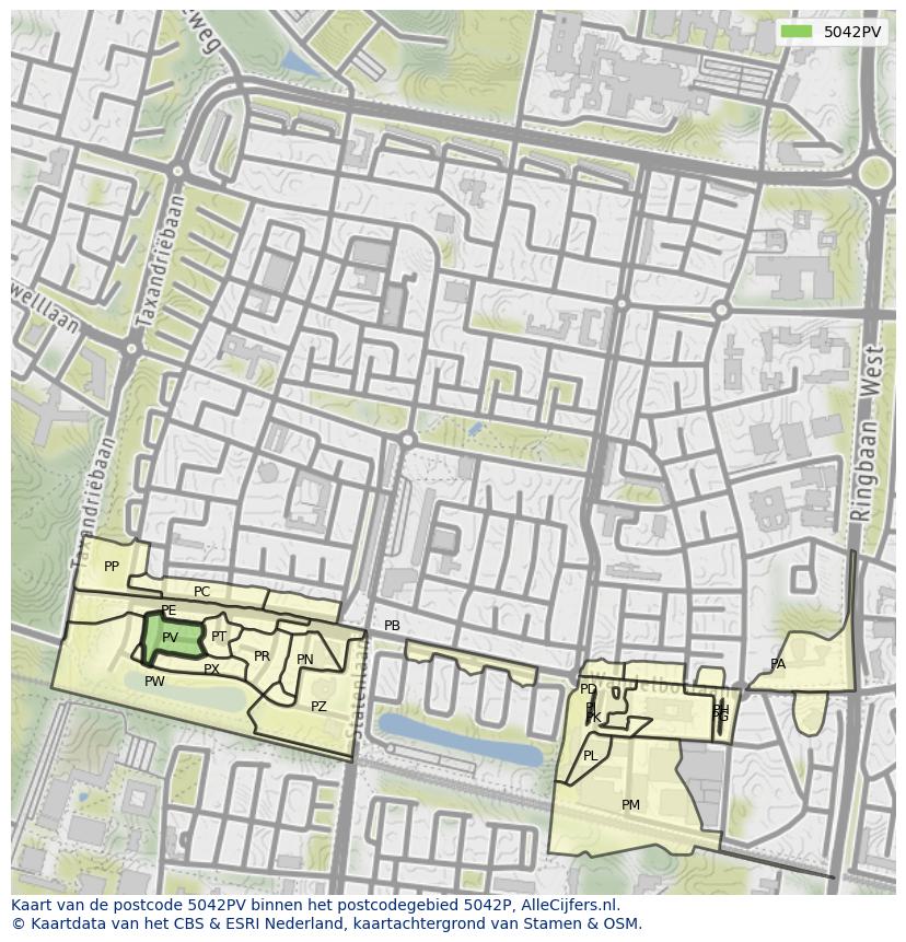 Afbeelding van het postcodegebied 5042 PV op de kaart.