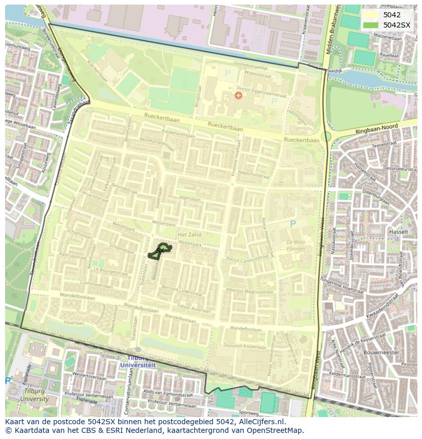 Afbeelding van het postcodegebied 5042 SX op de kaart.