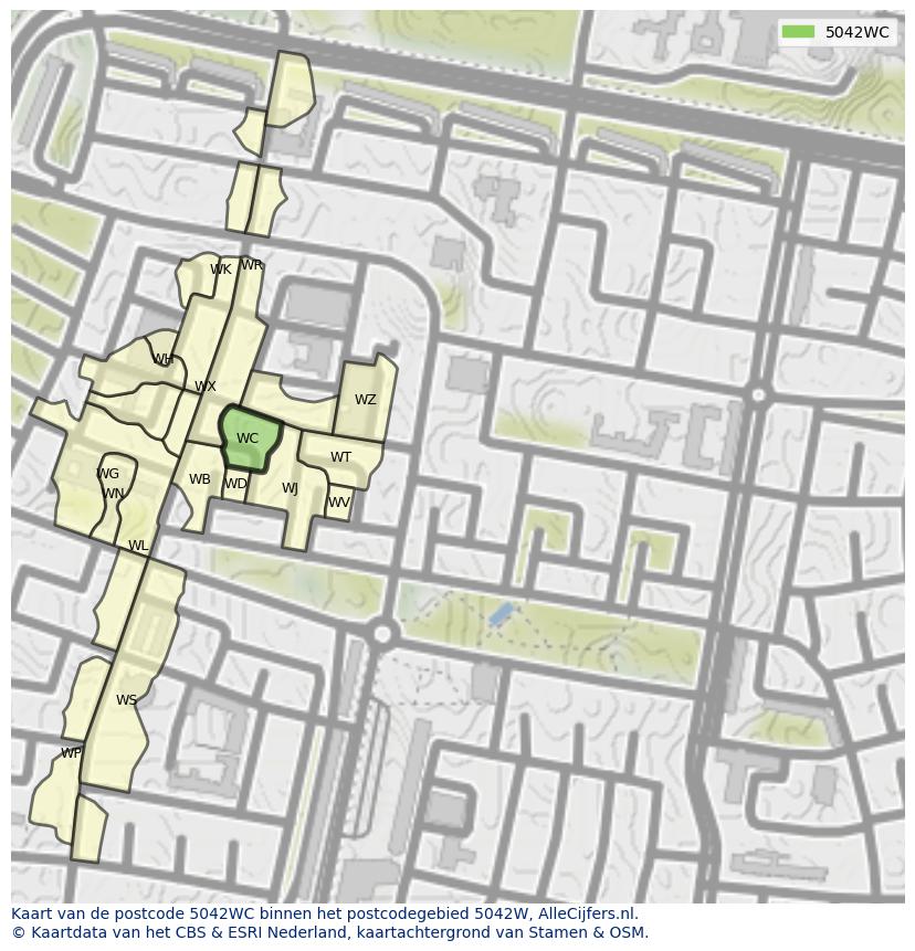 Afbeelding van het postcodegebied 5042 WC op de kaart.