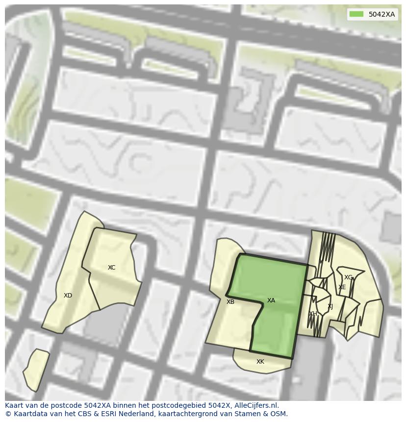 Afbeelding van het postcodegebied 5042 XA op de kaart.