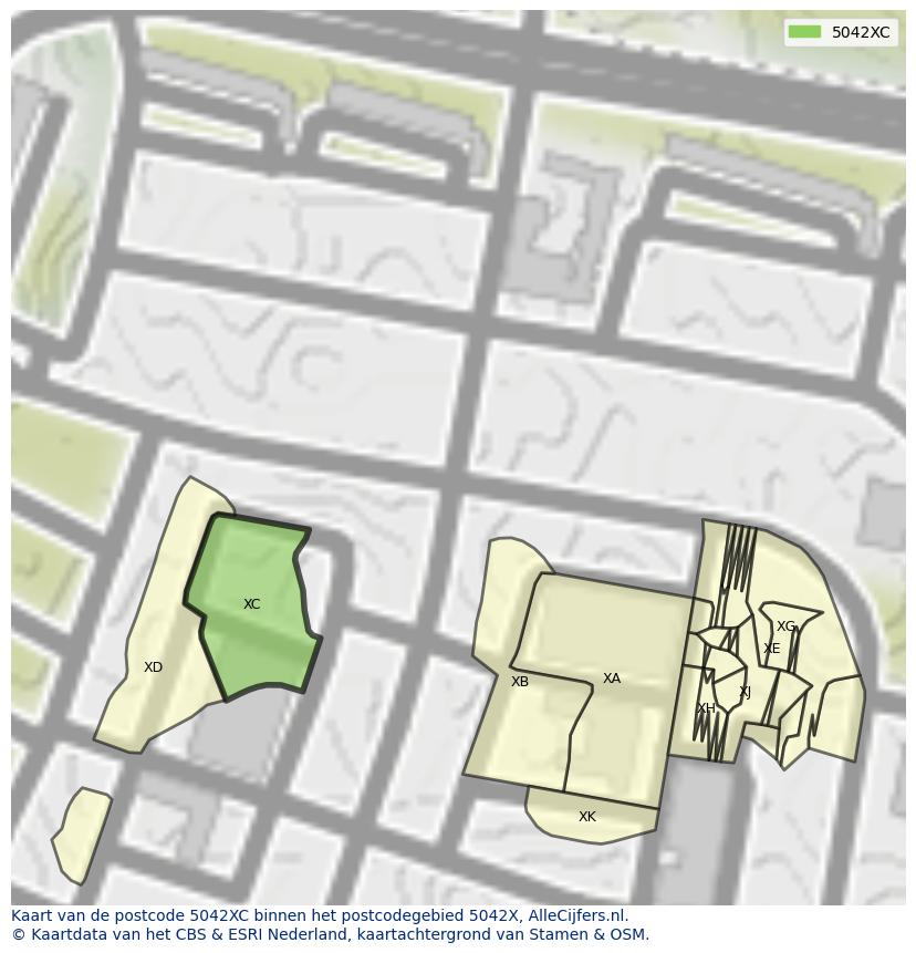 Afbeelding van het postcodegebied 5042 XC op de kaart.