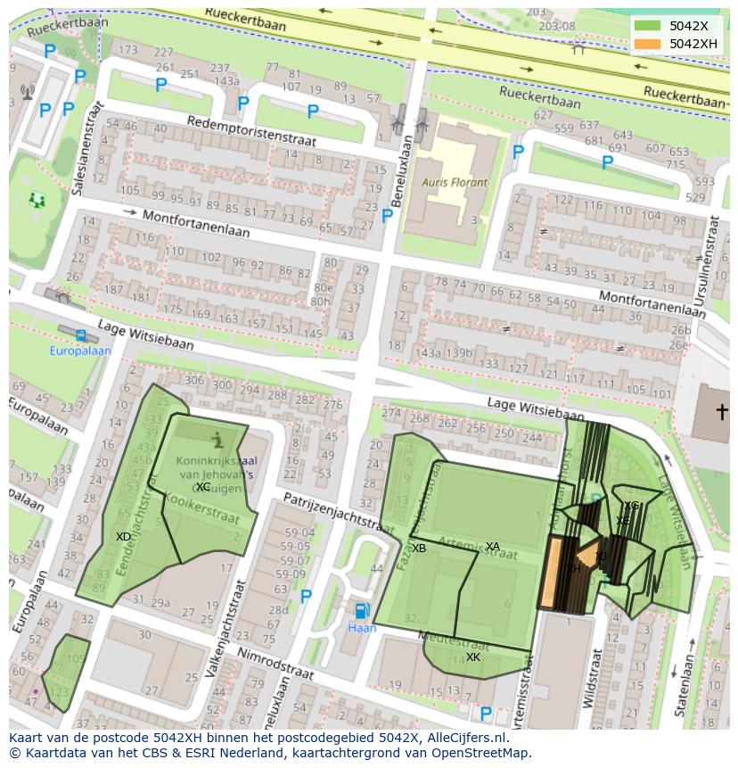 Afbeelding van het postcodegebied 5042 XH op de kaart.