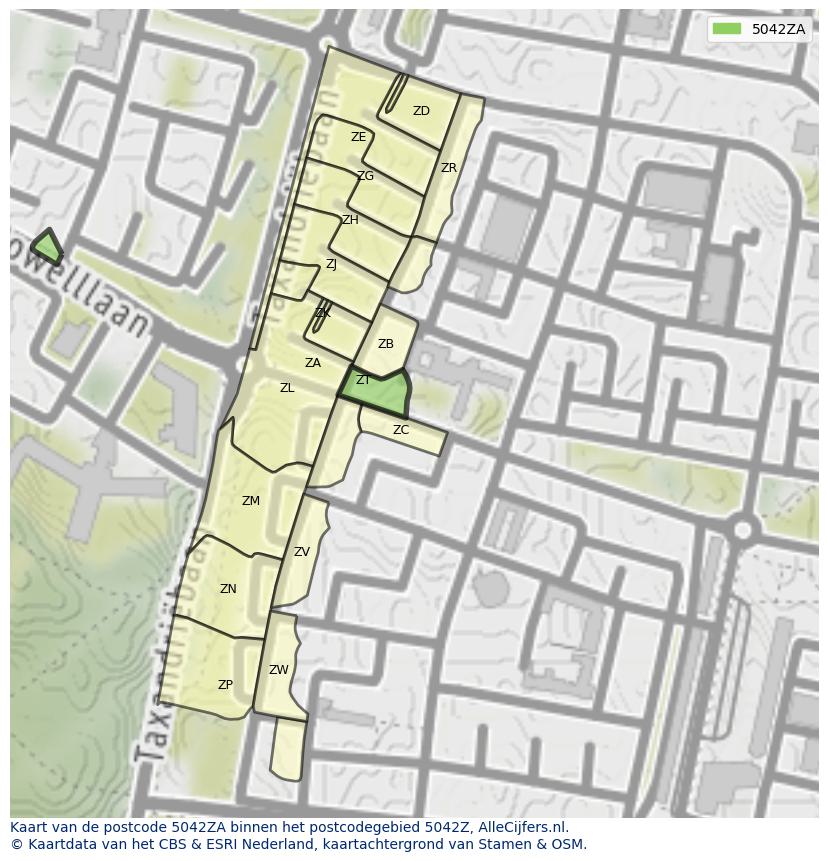 Afbeelding van het postcodegebied 5042 ZA op de kaart.