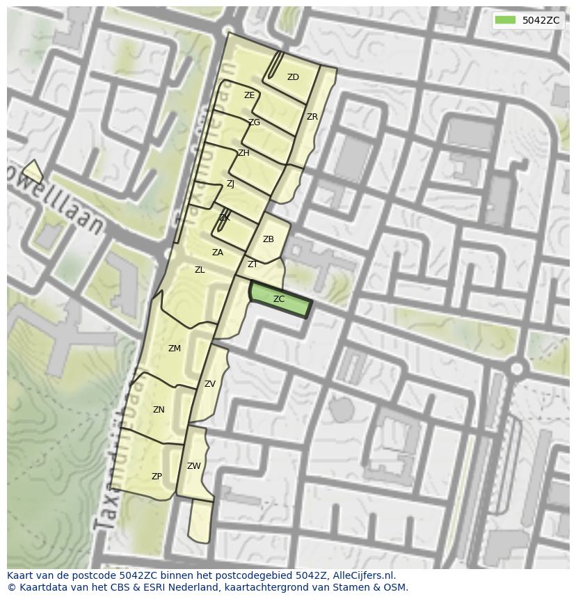 Afbeelding van het postcodegebied 5042 ZC op de kaart.