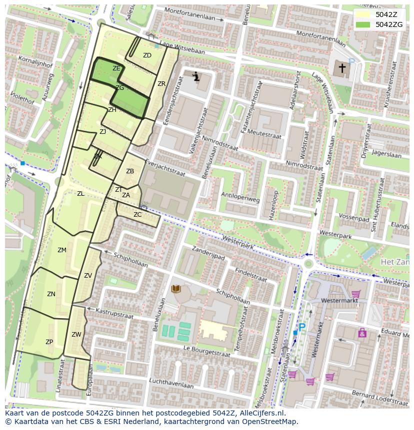 Afbeelding van het postcodegebied 5042 ZG op de kaart.
