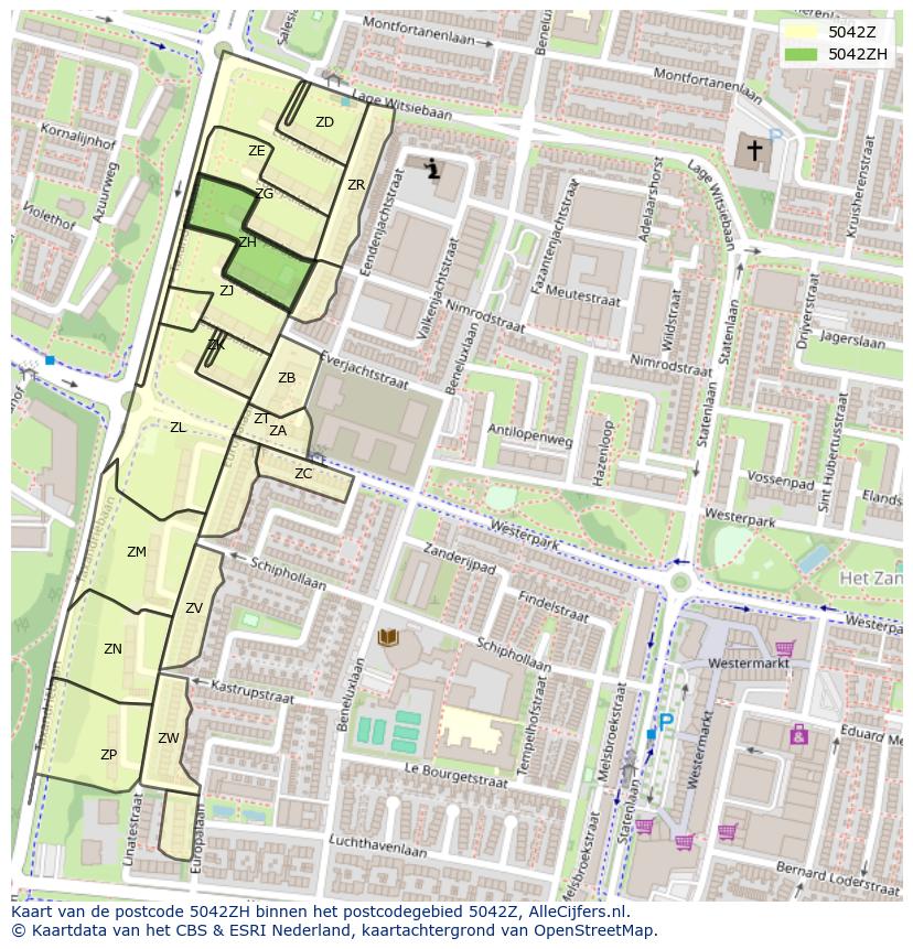 Afbeelding van het postcodegebied 5042 ZH op de kaart.