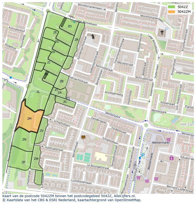 Afbeelding van het postcodegebied 5042 ZM op de kaart.