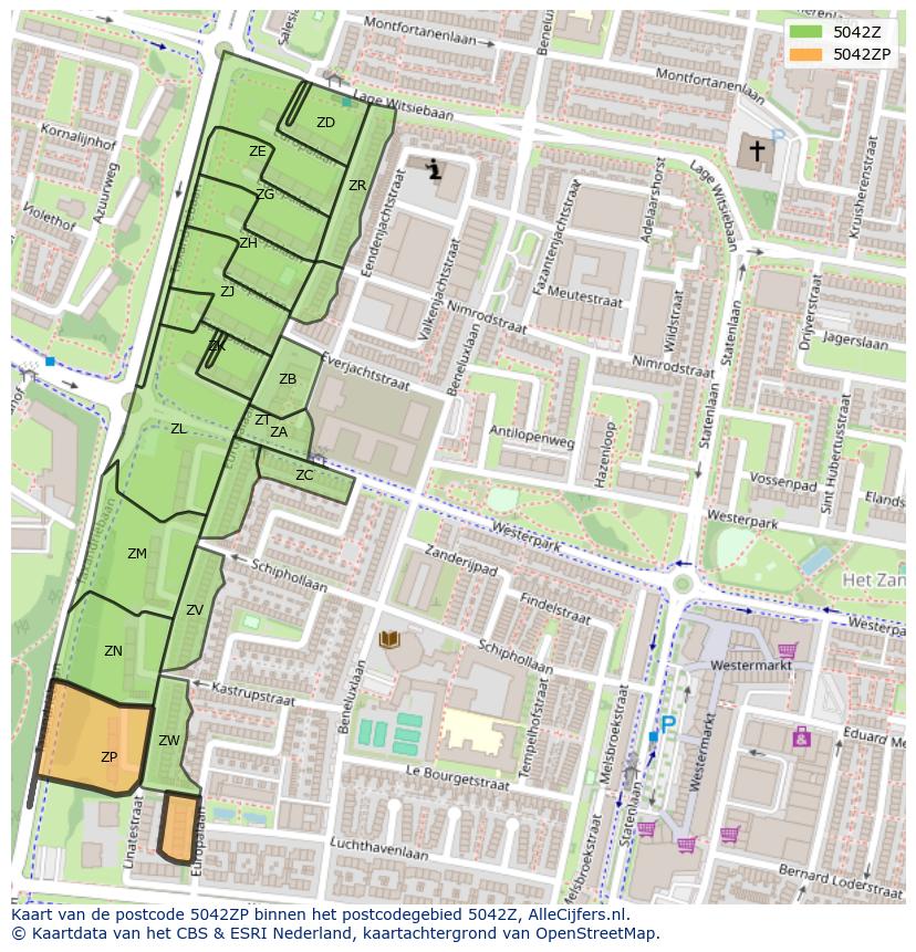 Afbeelding van het postcodegebied 5042 ZP op de kaart.