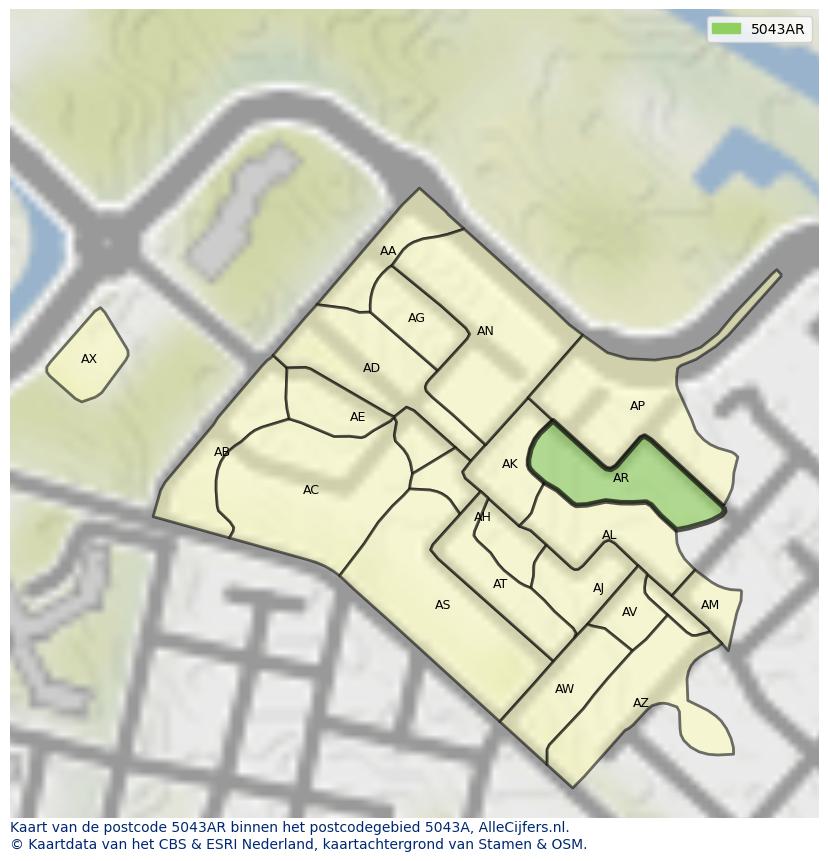 Afbeelding van het postcodegebied 5043 AR op de kaart.