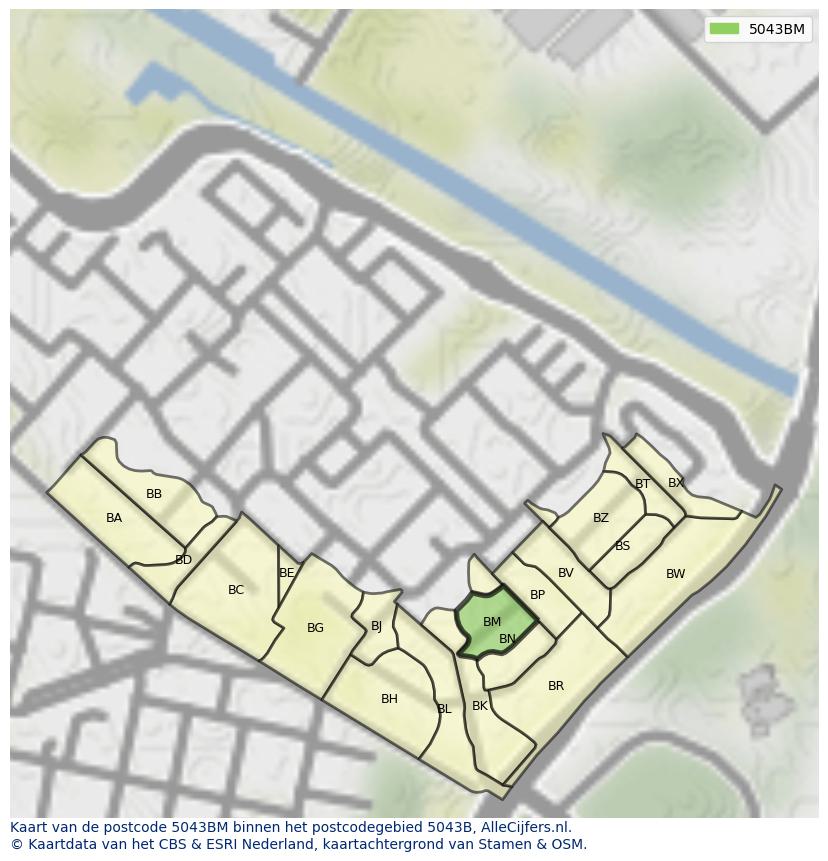 Afbeelding van het postcodegebied 5043 BM op de kaart.
