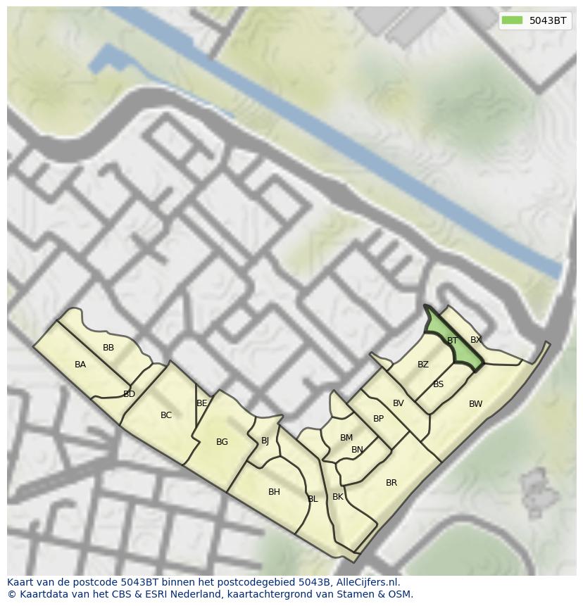 Afbeelding van het postcodegebied 5043 BT op de kaart.