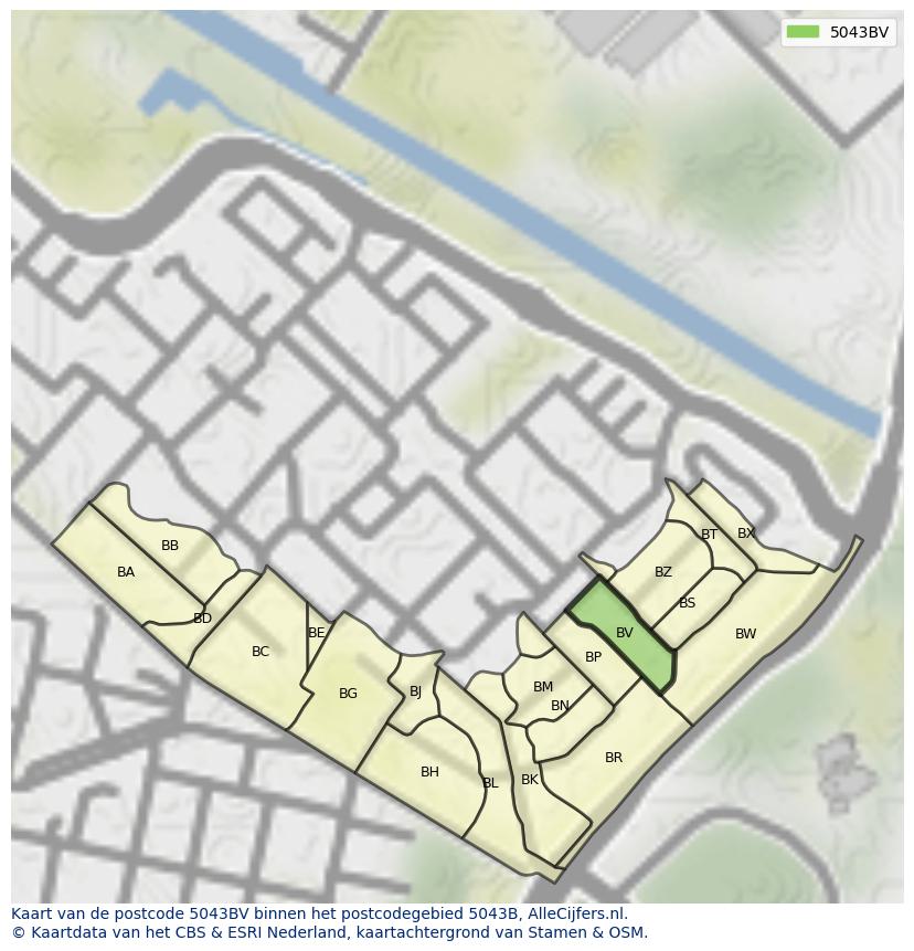 Afbeelding van het postcodegebied 5043 BV op de kaart.