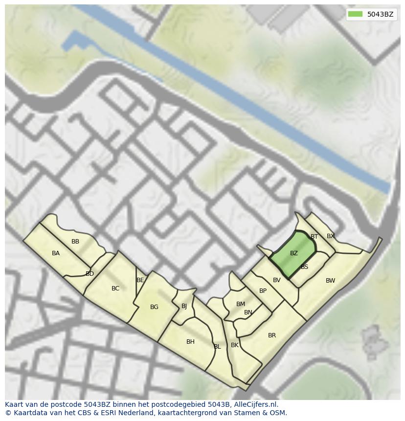 Afbeelding van het postcodegebied 5043 BZ op de kaart.