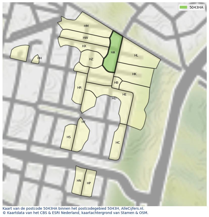 Afbeelding van het postcodegebied 5043 HA op de kaart.